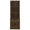 Multifunctional Bookcase With 3 Open Shelves And Locking Drawers, USB Charging - Brown / Pine Wood - Image 9