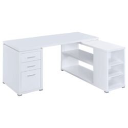 L Shape Computer Desk With Multiple Storage And Built In File Cabinet - White