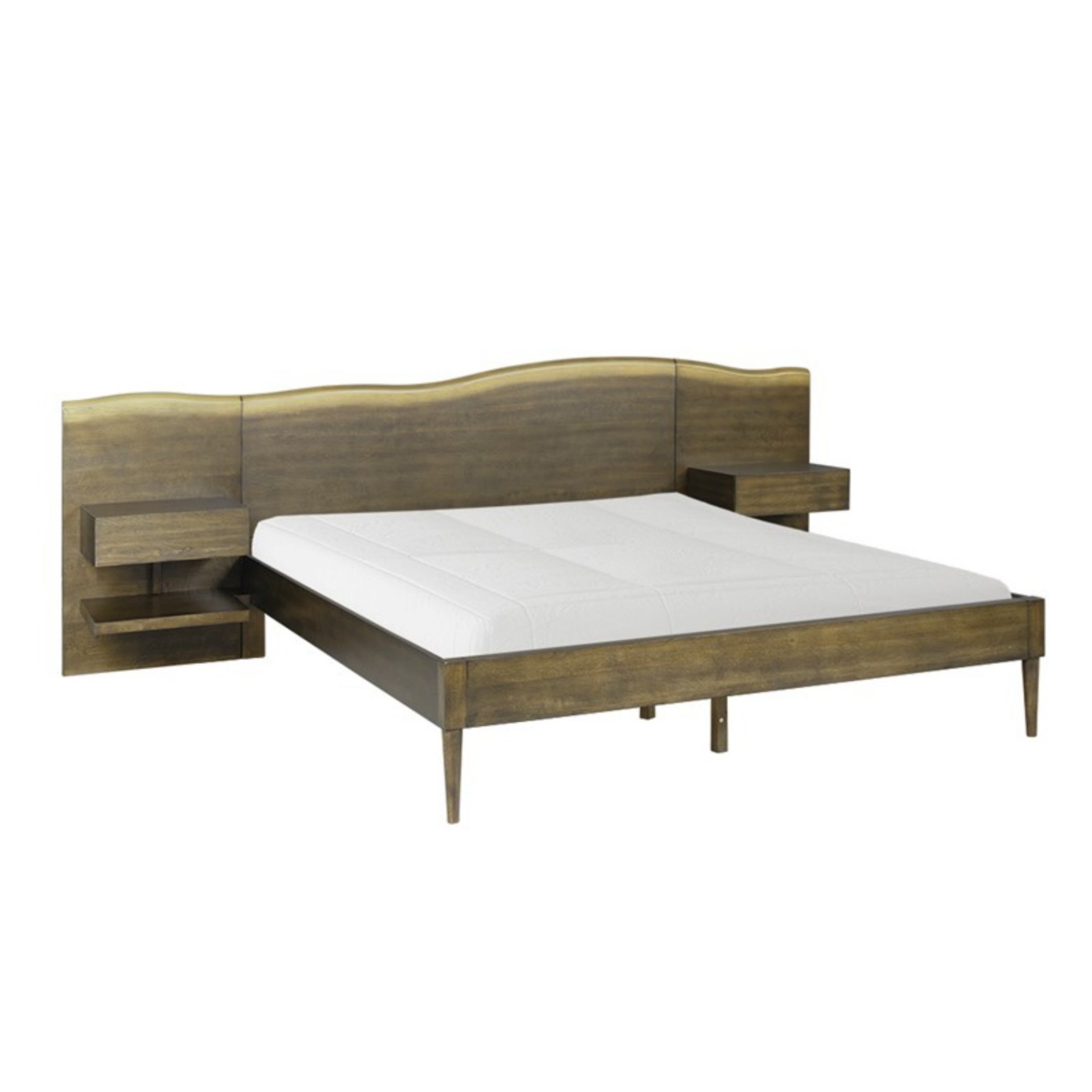 Queen Size Platform Bed Frame With Live Edge Headboard, Built In Nightstands - Dark Brown - Image 6