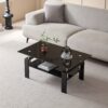Tempered Black Glass Coffee Table, 2-Layers Tea Table - Black - Image 4