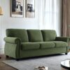 Soft Sofa, Upholstered 3 Seater Couch, Loose Back Cushions And Turned Legs - Green - Image 7