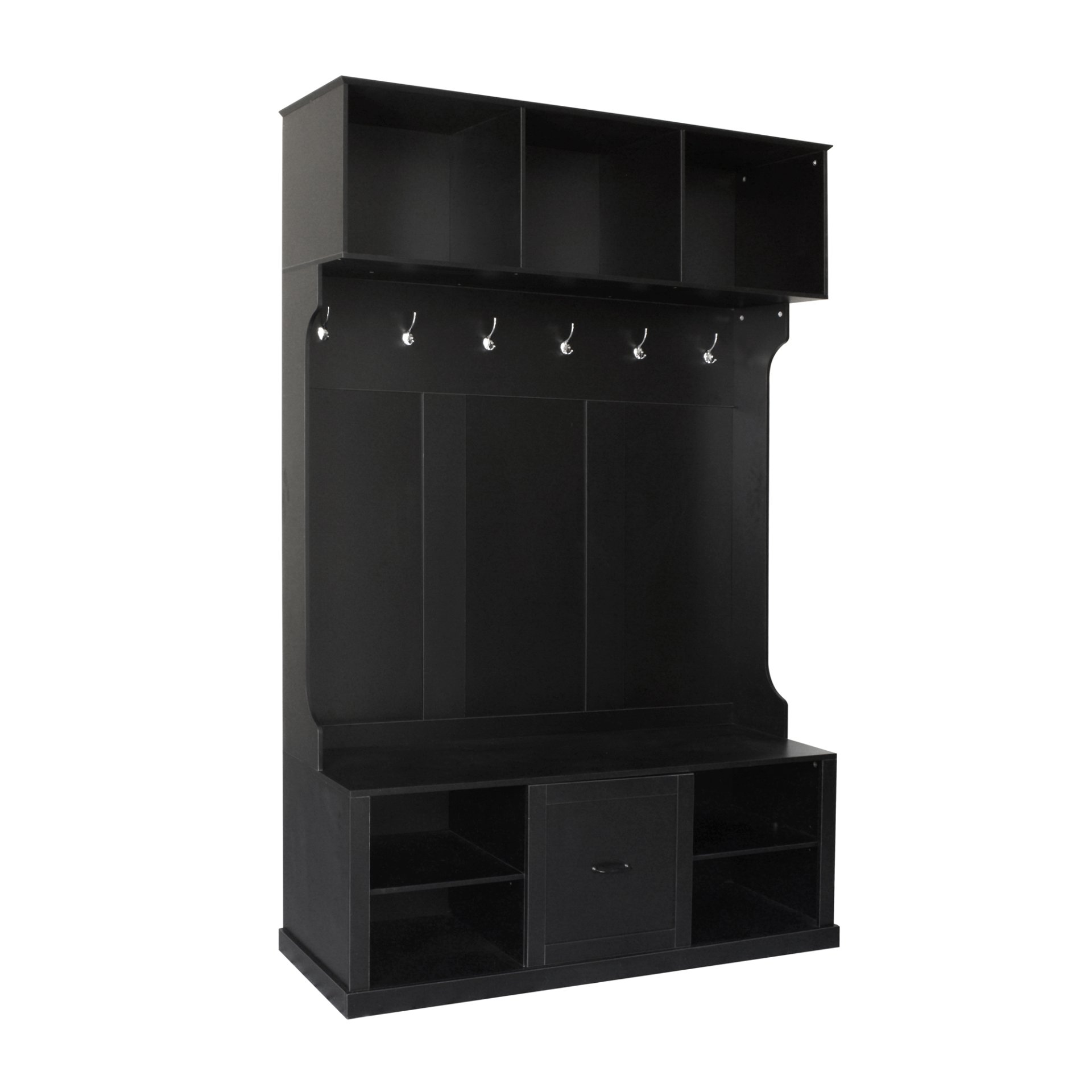 Hall Tree With 6 Hooks, Coat Hanger, Entryway Bench, 3 In 1 Design, A Spacious Drawer For Entrance, Living Room - Black - Image 10