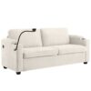 Corduroy Sleeper Sofa Loveseat Sofa With Full Size Mattress, 2 USB Ports, 2 Cup Holders, 2 Side Pockets And A Phone Holder For Living Room - Beige - Image 26