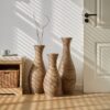 3 Piece Artificial Rattan Floor Vase Set Decorative Accent For Living Room, Hallway & Entryway, Ideal For Dried Or Silk Flower Arrangements - Beige - Image 2