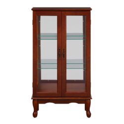 Curio Cabinet Lighted Curio Diapaly Cabinet With Adjustable Shelves And Mirrored Back Panel, Tempered Glass Doors 3 Tier, (E26 Light Bulb Not Included) - Cherry
