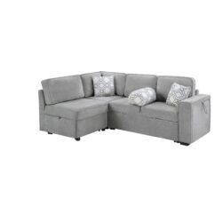 Convertible Sectional Sofa Bed Shaped Sofa With Dual Pull Out Sleepers, Flip Top Table, USB Ports, Cup Holder & Storage - Light Gray