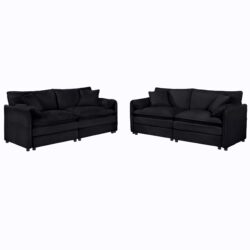 Oversized Deep Seat Luxury 2 Piece Sofa Set, Modern Chenille Comfy Cloud Couches For Living Room Office - Black