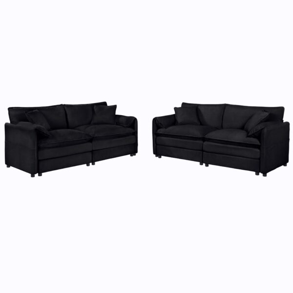 Oversized Deep Seat Luxury 2 Piece Sofa Set, Modern Chenille Comfy Cloud Couches For Living Room Office - Black