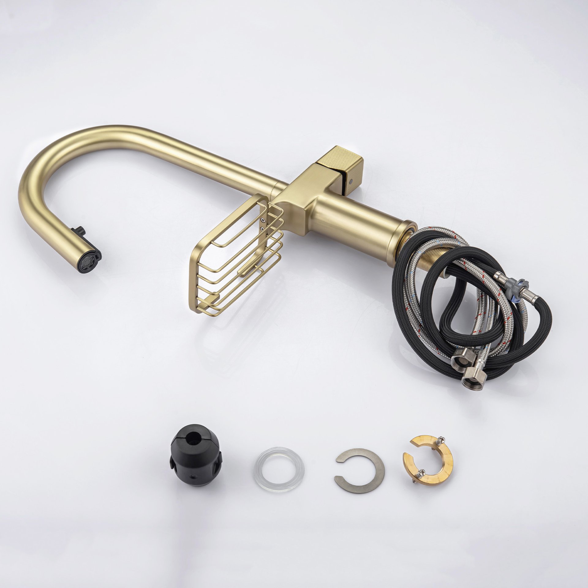 Cincosky - High Arc Pull Down Kitchen Faucet Single Hole Stainless Steel Sink Faucet - Brushed Gold - Image 8