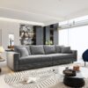 Plush Corduroy 4 Seat Sofa, Modern Comfy Upholstered Sofa Cloud Couch, Deep Seat Couches With Soft Pillows And 2 Ottomans, Convertible Sofa Lounge Chair, For Living Room, Apartment, Office - Gray - Image 9