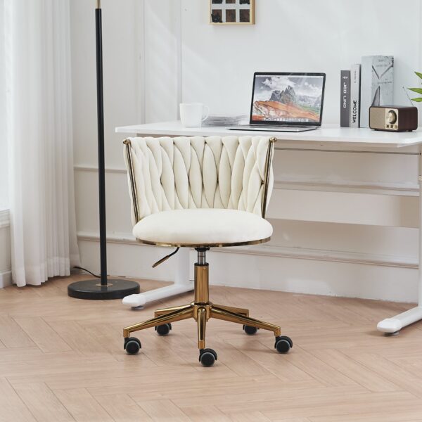 Office Desk Chair, Upholstered Home Office Desk Chairs With Adjustable Swivel Wheels, Ergonomic Office Chair For Living Room, Bedroom, Office, Vanity Study - Beige
