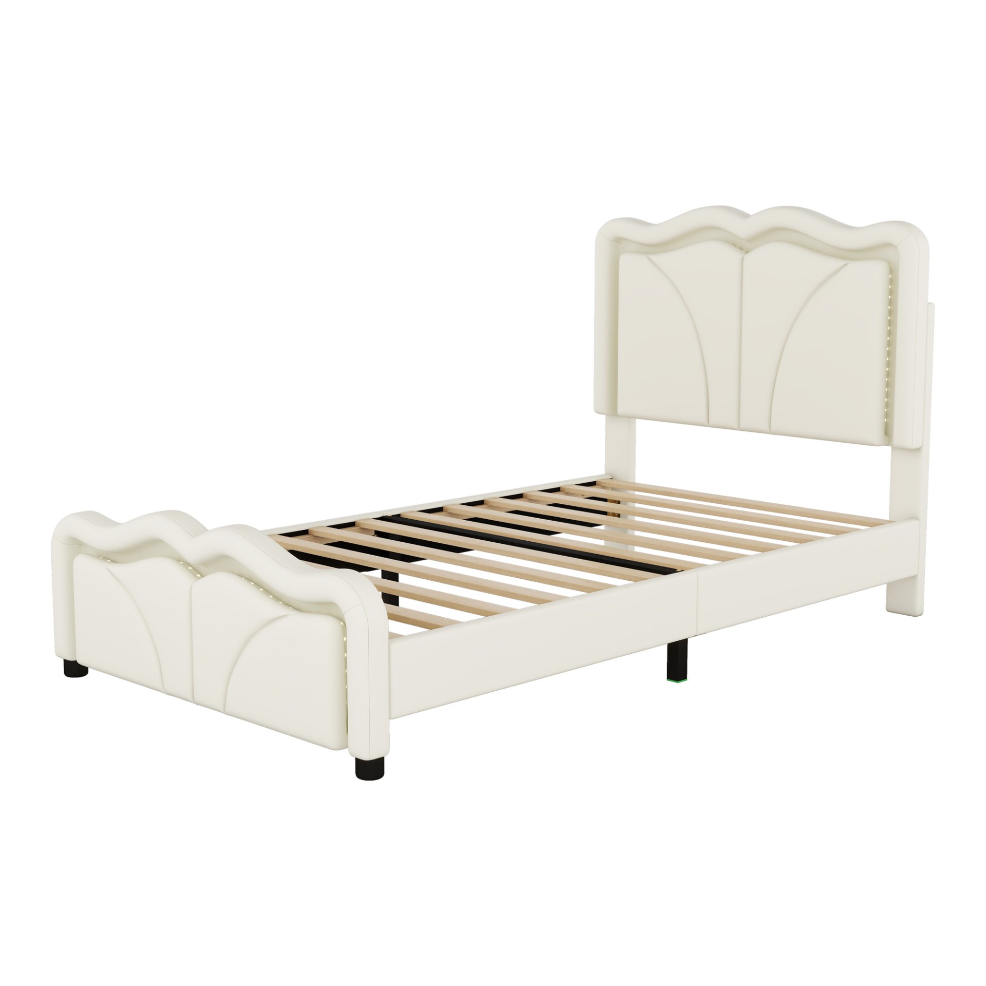 Twin Size Upholstered Platform Bed With Curved Adjustable Headboard And LED Lights - White - Image 11