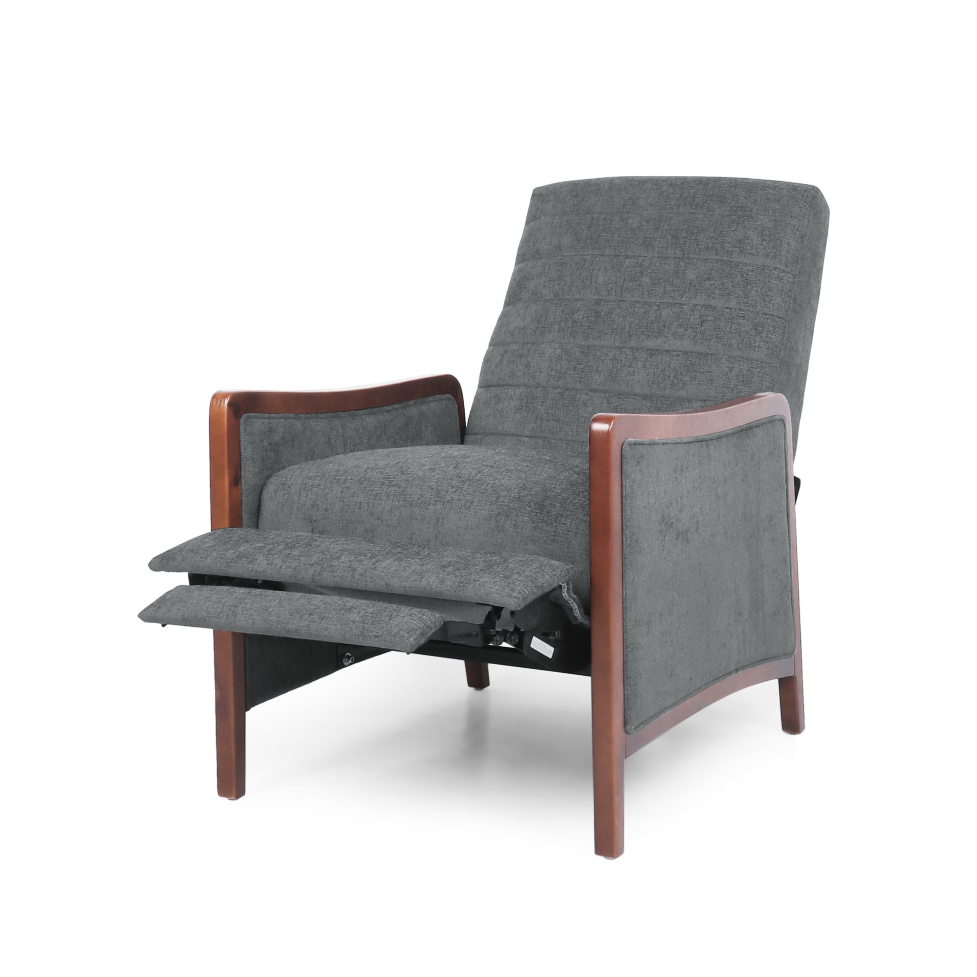 Mendota - Mid Century Modern Fabric Channel Stitch Wood Pushback Recliner - Gray - Image 11