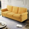 Soft Sofa, Upholstered 3 Seater Couch With High Density Foam, Loose Back Cushions And Turned Legs - Mustard Yellow - Image 2