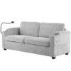 Corduroy Sleeper Sofa Loveseat Sofa With Full Size Mattress, 2 USB Ports, 2 Cup Holders, 2 Side Pockets And A Phone Holder For Living Room - Gray - Image 15