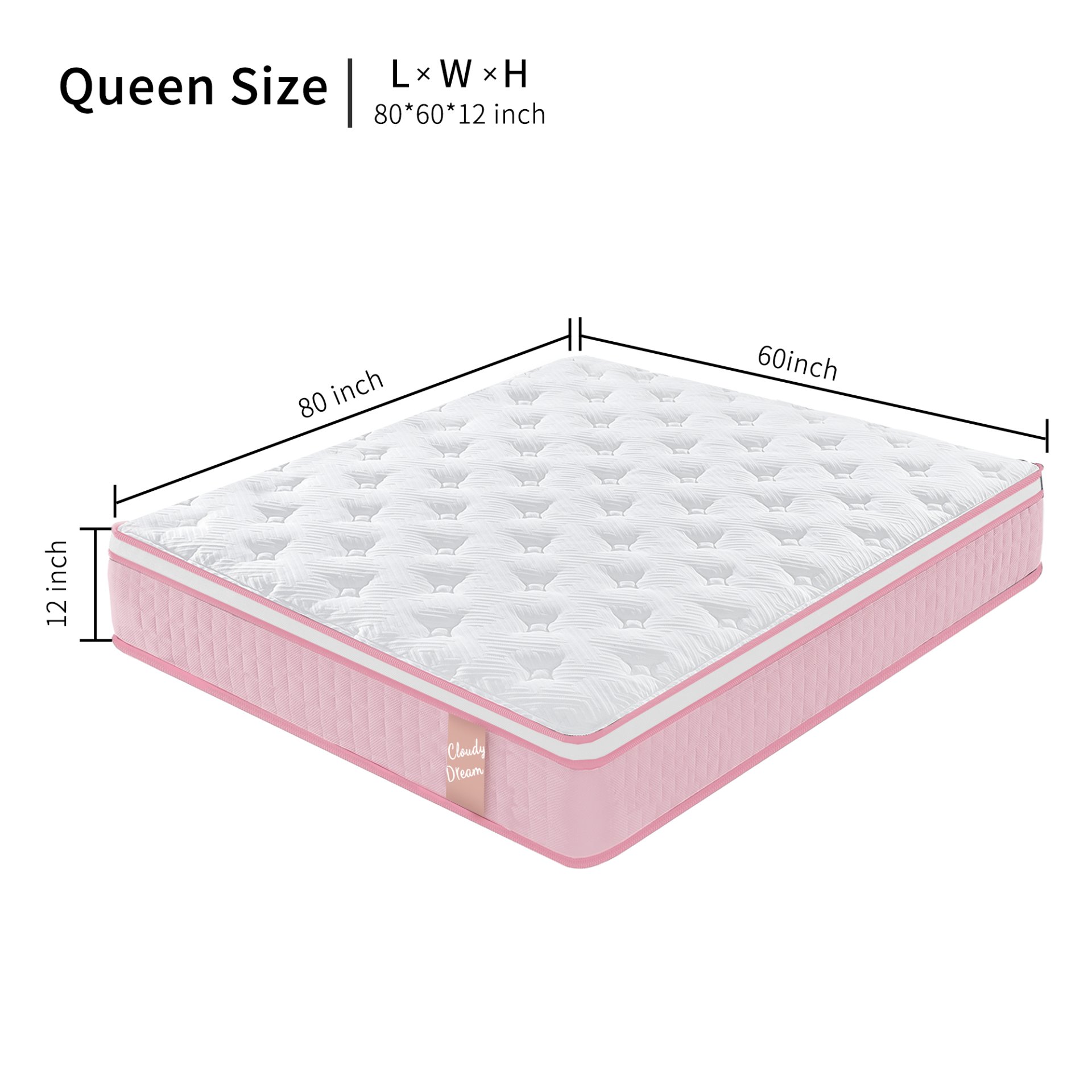 12" Queen Size Hybrid Mattress 7 Zoned Individual Pocket Spring Memory Foam Cool Knitted Cover - Pink - Image 8