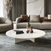 Snow Mountain Marble Coffee Table, Living Room Table, Unique Stone Design - White / Natural - Image 2
