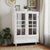 Buffet Cabinet With Double Glass Doors And Drawer, Storage Sideboard Cupboard For Living Room - White - Image 16