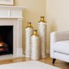 3 Piece Home Decoration Large Glazed Floor Vase Decoration Home Droplet Shaped - Gold / White - Image 2