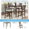 5 Pieces Dining Table Set, Wooden Dining Square Table Set For 4, Counter Height Kitchen Table Set With Square Table And 4 Upholstered Chairs For Small Space - Walnut - Image 5
