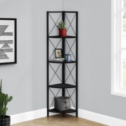 Bookshelf, Bookcase, Etagere, Corner, 4 Tier, Office, Contemporary - Black
