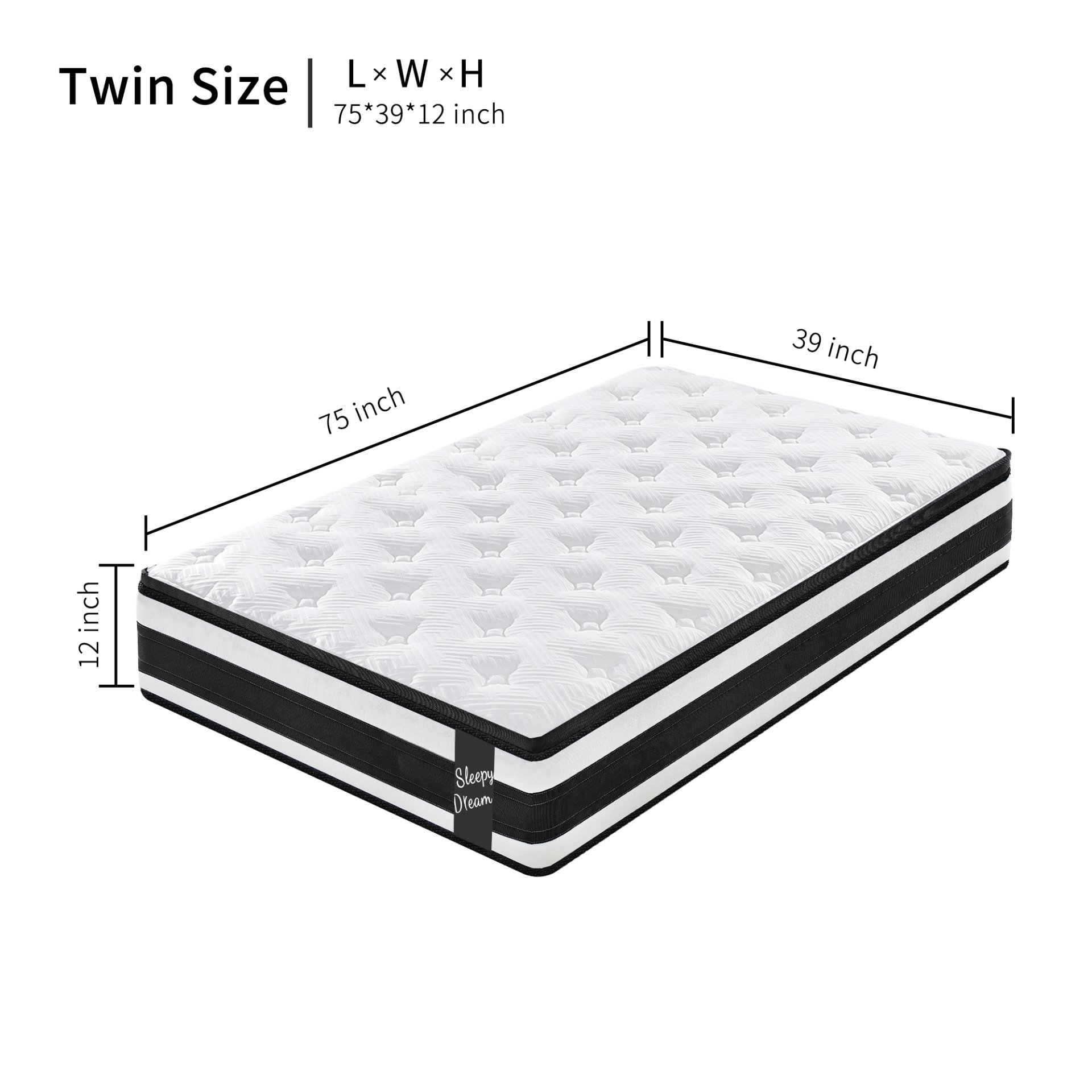 12" Twin Hybrid Mattress With Individual Pocket Spring Soft Memory Foam Breathable Knitted Cover - White / Black - Image 10