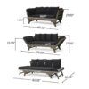 Outdoor Patio Daybed Sofa, 3 Seat Sofa With Foldable Arm 4 Back Pillows - Gray / Black - Image 3