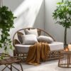 Outdoor Wicker Daybed With Pillows - Light Brown / Beige - Image 9