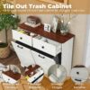 Barn Door Double Tilt Out Trash Cabinet For 20 Gallon Cans With Free Standing Recycling And Laundry Storage - Brown / Antique White - Image 7