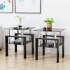 Modern Tempered Glass Tea Table, End Square Table For Living Room (Set of 2) - Black - Image 2