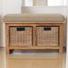 Rattan Basket Linen Bench - Brown - Image 10