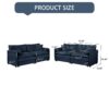Modern Chenille Oversized Deep Seat Luxury 2 Piece Sofa Set With 4 Pillows - Blue - Image 3