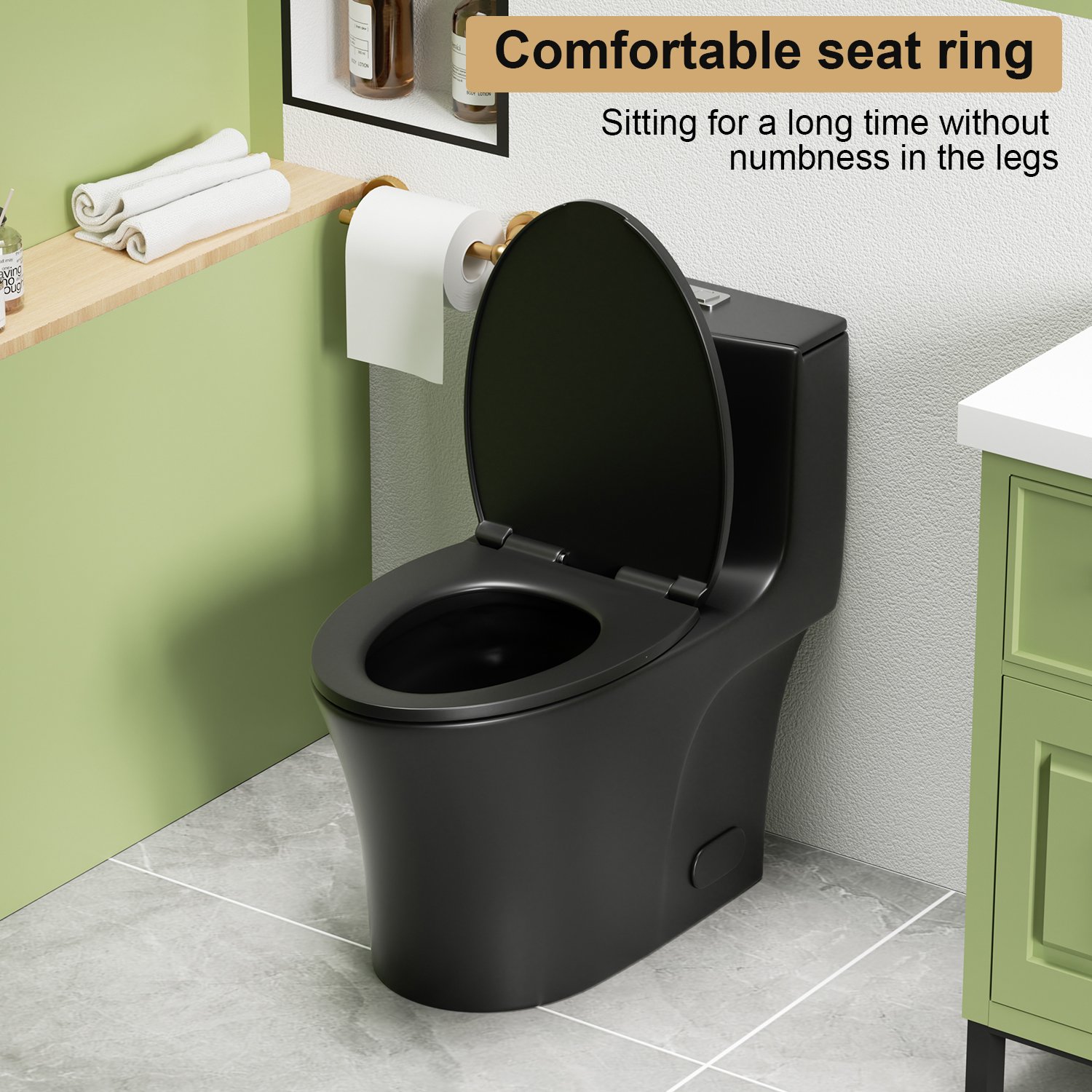 1 Piece Toilet With Dual Flush And Soft Closing Seat - Matte Black - Image 12