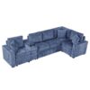 L Shaped Convertible Sofa Bed With Pull Out Bed, Cup Holders, And Storage Space - Blue - Image 15