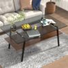 Rectangle Coffee Table, Tempered Glass Tabletop With Metal Legs, Modern Table For Living Room - Gray - Image 4