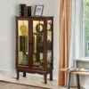 Curio Cabinet Lighted Curio Diapaly Cabinet With Adjustable Shelves And Mirrored Back Panel, Tempered Glass Doors (3 Tier), (E26 Light Bulb Not Included) - Walnut - Image 9