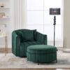 Oversized Swivel Barrel Accent Chair And Ottoman Set With Storage - Green - Image 3