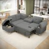 Versatile L Shaped Sofa Bed With Storage, Cup Holders, USB Ports Chenille - Gray - Image 2