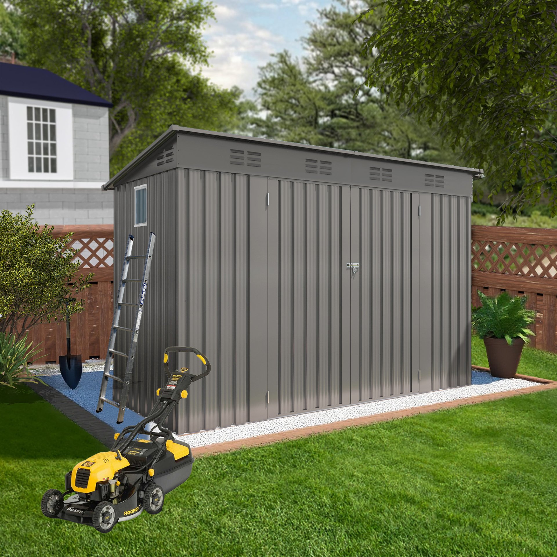 Outdoor Storage Shed 4 X 9 Ft With Sloping Roof And Vents For Garden And Patio - Gray - Image 5