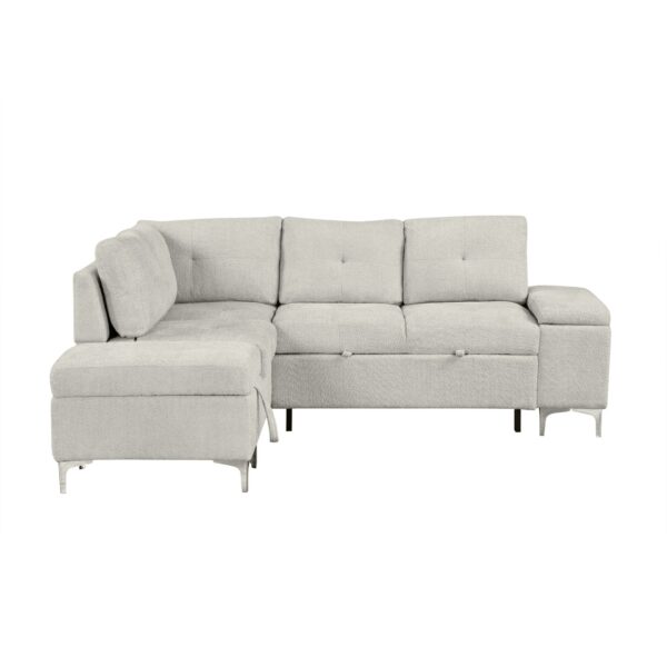 Versatile L Shaped Sofa Bed With Storage, Cup Holders, USB Ports Chenille - Beige