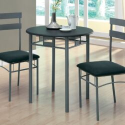 Dining Table Set Small Round 3 Pieces Set - Black