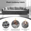 Plush Corduroy 4 Seat Sofa, Modern Comfy Upholstered Sofa Cloud Couch, Deep Seat Couches With Soft Pillows, Convertible Deep Seat Sofa Lounge Chair For Living Room Bedroom, Apartment, Office - Black - Image 11