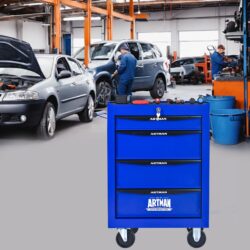 Rolling Metal Tool Chest With 4 Drawers, 20" Steel Storage Cabinet With Ball Bearing Slides - Black / Blue