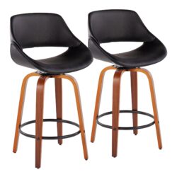 Fabrico - Mid-Century Modern Fixed Height Counter Stool And Round Footrest (Set of 2) - Walnut / Black