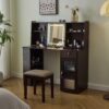Modern Elegance Makeup Vanity Desk With Adjustable Lighted Mirror Storage Shelves Drawer And Cabinet - Walnut - Image 13