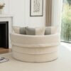 Modern Oversized Round Barrel Accent Chair With Ottoman Velvet Upholstered Lounge Armchair With 5 Pillows For Living Room Or Bedroom - Beige - Image 17