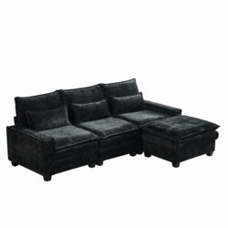 L Shaped Sectional Sofa With Movable Ottoman, 99'' Upholstered 4 Seats Couch - Black