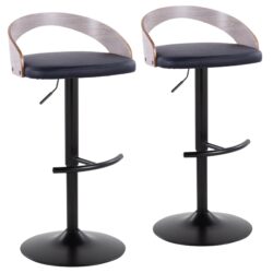Grotto - Contemporary Adjustable Barstool With Swivel With Rounded T Footrest (Set of 2) - Black / Light Gray / Black