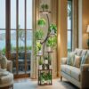 8 Tier Indoor Plant Stand With Grow Lights, S Shaped Metal Shelf For Multiple Plants - Black / Dark Walnut - Image 5