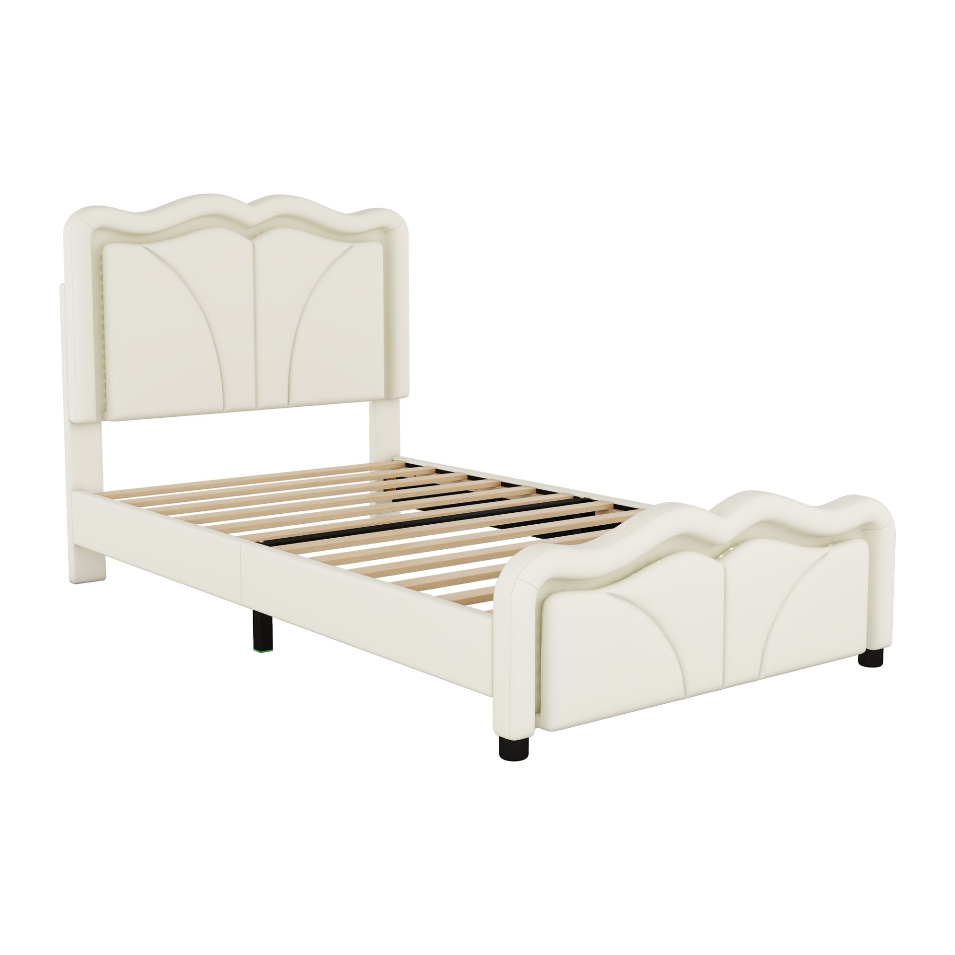 Twin Size Upholstered Platform Bed With Curved Adjustable Headboard And LED Lights - White - Image 6